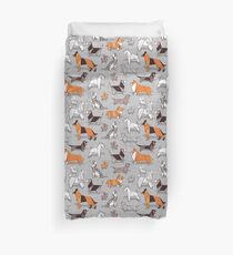 Funda nórdica Origami perrito amigos // gris lino textura de fondo