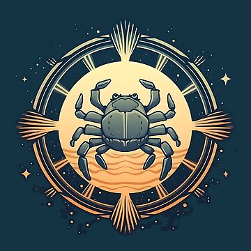 Art Deco Cancer Crab Emblem Zodiac June July Birth Month Cosmic Illustration Poster