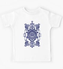 Damask in blue and white (positive) Kids Tee