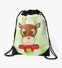 Christmas Rudolph Reindeer Drawstring Bag
