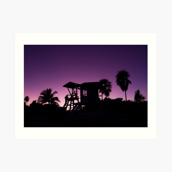 Baywatch tower silhouette sunset Art Print