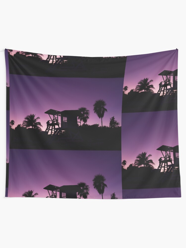 Alternate view of Baywatch tower silhouette sunset Tapestry