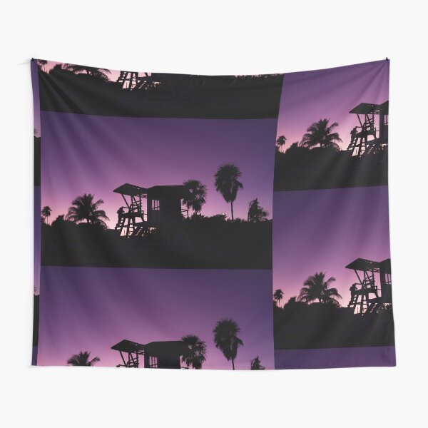 Baywatch tower silhouette sunset Tapestry