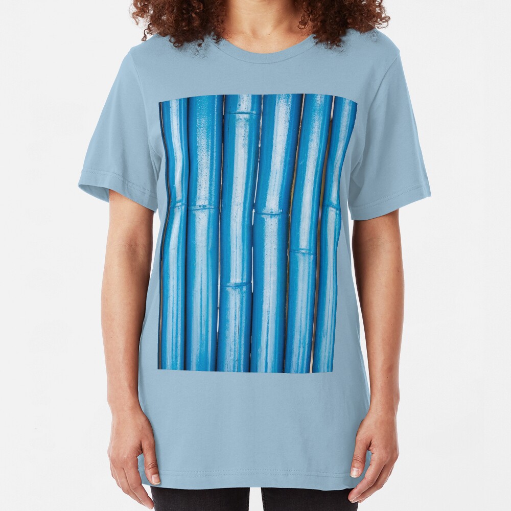 Blue bamboo canes background Slim Fit T-Shirt