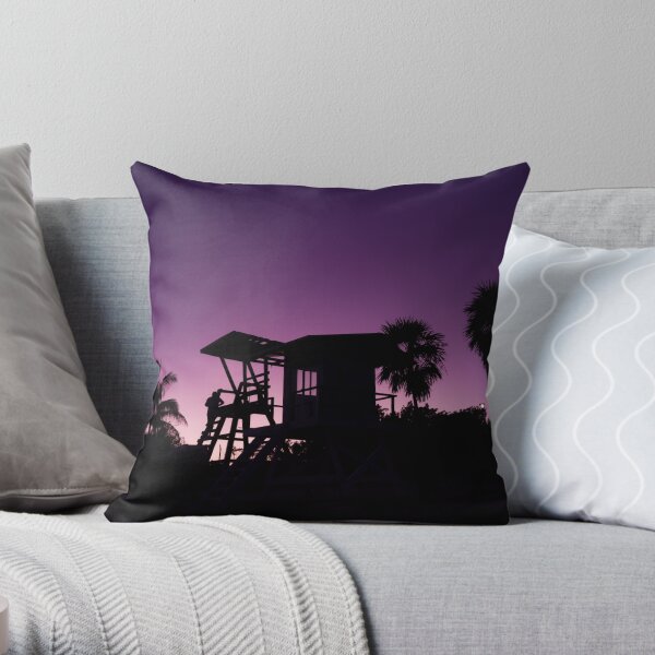 Baywatch tower silhouette sunset Throw Pillow