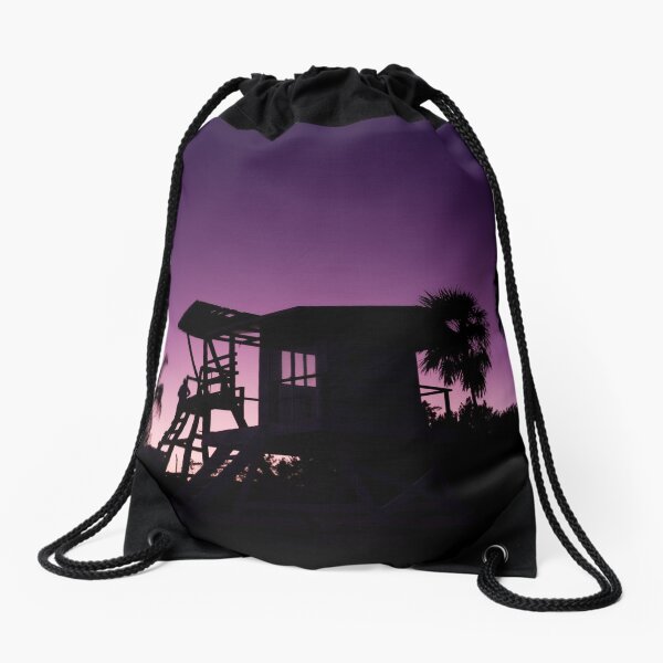 Baywatch tower silhouette sunset Drawstring Bag
