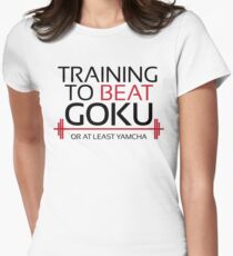 Training to beat Goku - Yamcha - Black Letters Women's Fitted T-Shirt