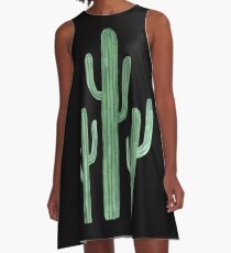 Drei schöne grüne Kakteen Succulent auf schwarzem Design A-Linien Kleid