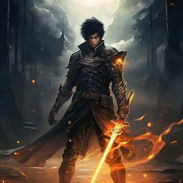 Artwork thumbnail, Male Anime Character Flaming Sword by garretbohl
