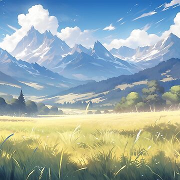 KREA - Anime painting of a lake and mountain landscape, relaxed, calm,  atmospheric, peacefull, trending on artstation, kimi no na wa