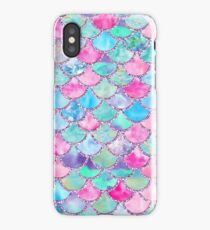 Pink and Blue Watercolor Faux Glitter Mermaid Scales iPhone Case