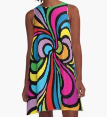 Psychedelic Hippie Abstract Swirl Pattern A-Line Dress