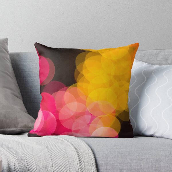 Bokeh abstract pink yellow circles Throw Pillow