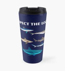Respektieren Sie die Einheimischen Schwimmen Haie Familie Shark Bite Shark Kunstdruck Geschenk Thermobecher