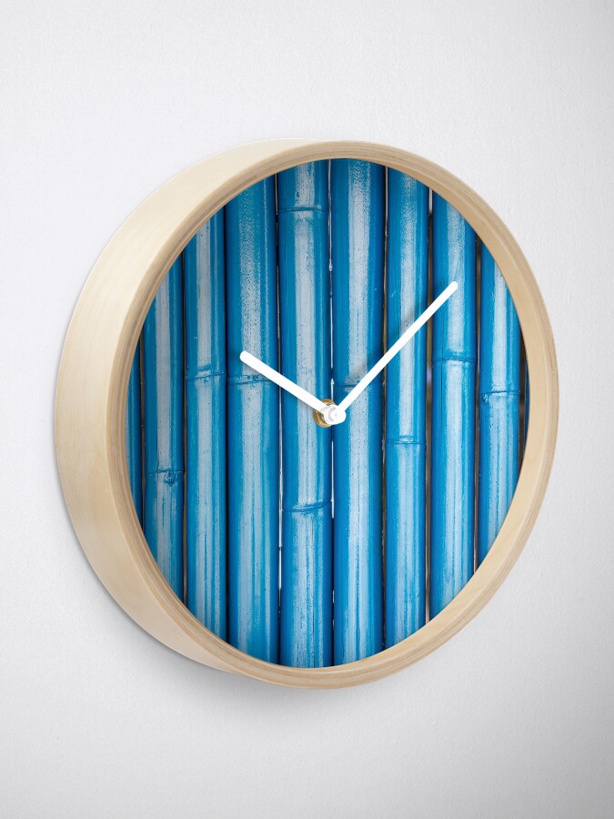 Alternate view of Blue bamboo canes background Clock