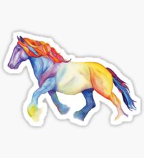 Aquarell-Pferd, Shire-Hengst im Regenbogen Sticker