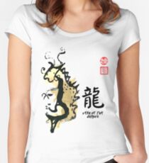 Year of DRAGON Painting Seal Animal Chinese Zodiac Women's Fitted Scoop T-Shirt