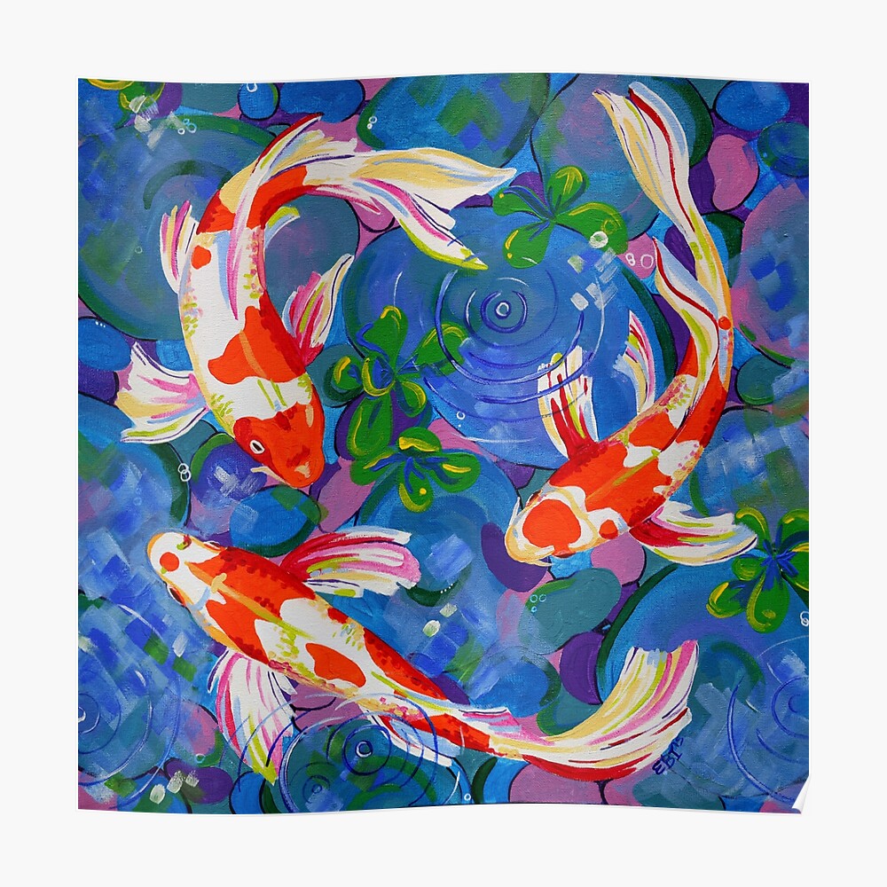 Koi Acrylic Koi Fish Painting Poster By Eveiart Redbubble