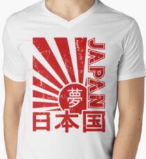 Weinlese-Japan-aufgehende Sonne-Kandschi-T-Shirt T-Shirt mit V-Ausschnitt für Männer