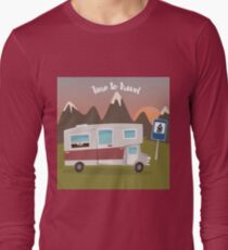 Summer Camp. Man and Woman Sitting Near the Camper. Time to Travel. Long Sleeve T-Shirt