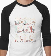 Happy llama with cactus in a pot Men's Baseball ¾ T-Shirt