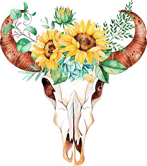"Sunflower bouquet, bull skull, sunflower skull ...