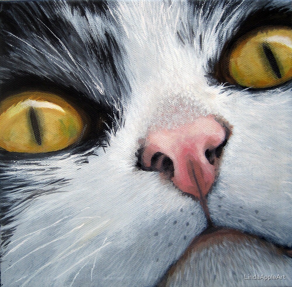 "Cat Eyes original oil painting cat portrait" by LindaAppleArt