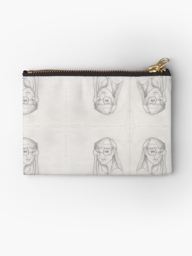 Cute Girl In The Big Circle Glasses Sketch Zipper Pouch By Morvenmoeller