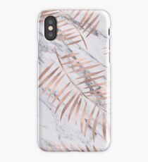 Rose gold palm fronds on marble iPhone Case/Skin