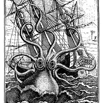 Artwork thumbnail, Vintage Kraken attacking ship illustration by monsterplanet