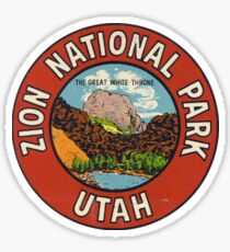 Pegatina Parche de la etiqueta del recorrido del vintage del parque nacional de Utah Zion - el gran trono blanco
