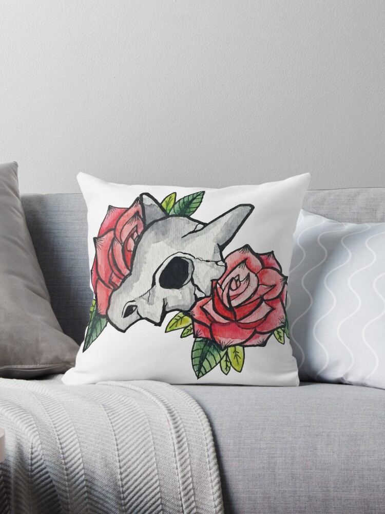 104 Cubone Pokemon Traditional Watercolor Tattoo Throw Pillow