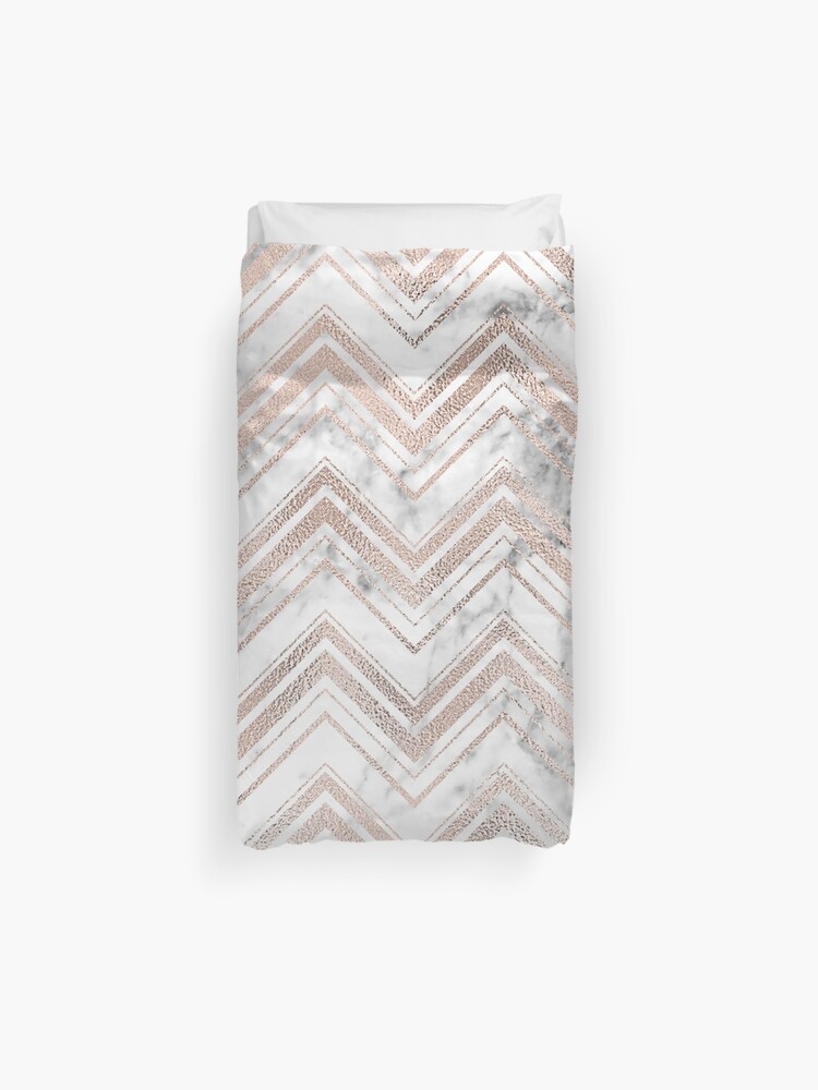 Rose Gold And Marble Zig Zag Duvet Cover By Peggieprints Redbubble