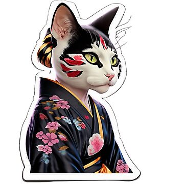 Artwork thumbnail, Geisha-inspired cat girl sticker by cokemann
