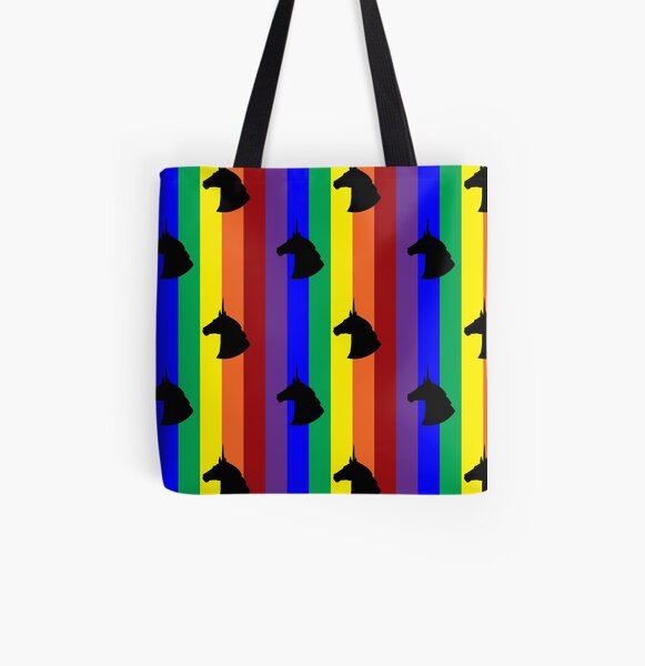 Rainbow Unicorn! Vertical Stripes! All Over Print Tote Bag