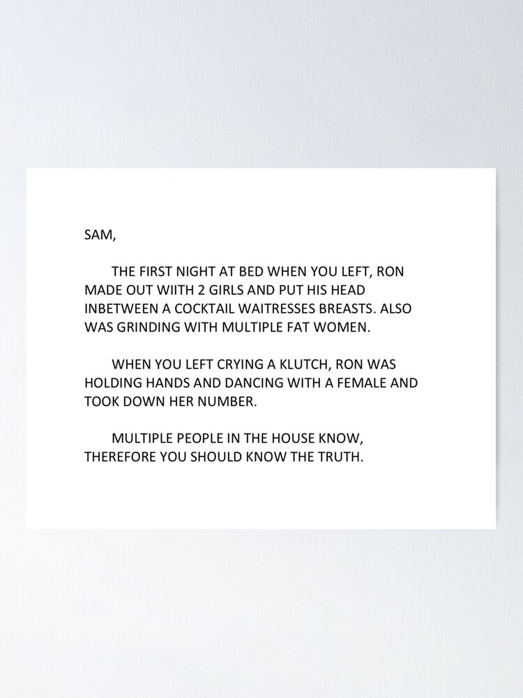 "jersey shore anonymous letter to sammi" Poster by jackiedeez Redbubble