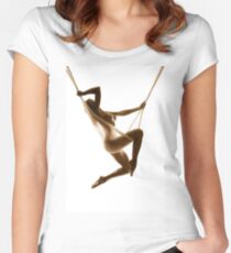 Nude Woman Suspended On Silk Sepia On White Fitted Scoop T-Shirt