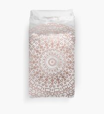 Marble mandala - beaded rose gold on white Duvet Cover