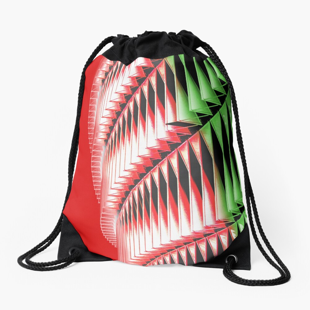 Red green white abstract structure Drawstring Bag