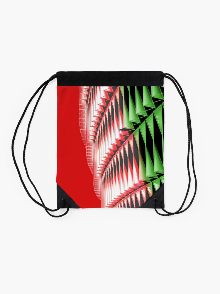 Alternate view of Red green white abstract structure Drawstring Bag