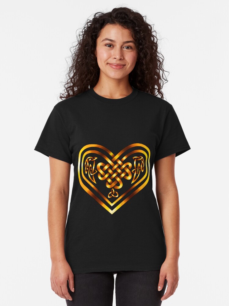 Alternate view of Celtic Heart - Gold on Black Classic T-Shirt