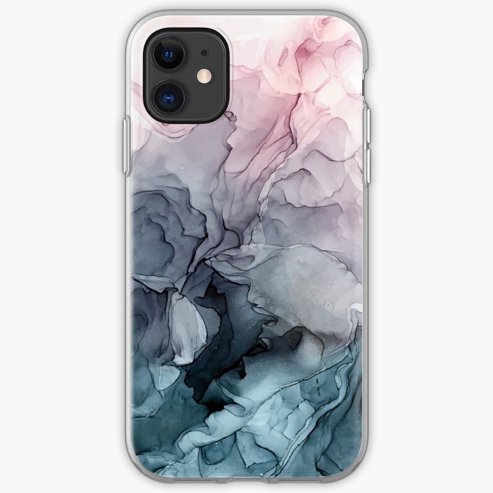 Blush and Payne's Grey Flowing Abstract Painting iPhone Case & Cover