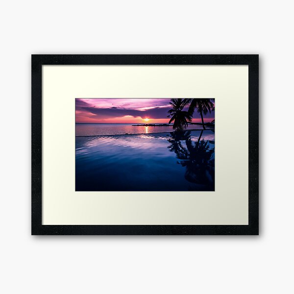 Tropical sunset pool Framed Art Print