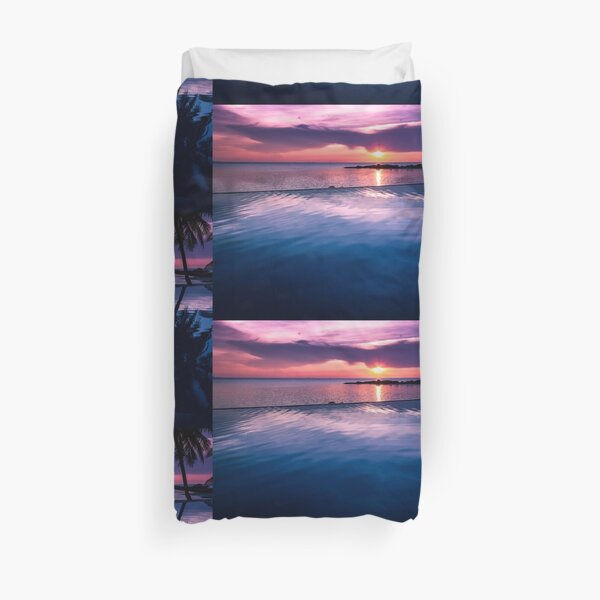 Tropical sunset pool Duvet Cover
