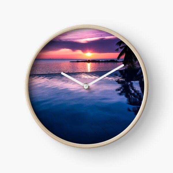 Tropical sunset pool Clock