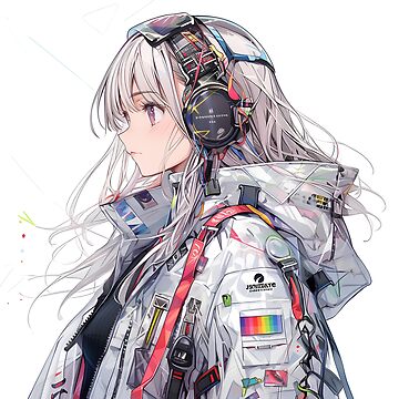 futuristic anime style girl listening to music with headphones