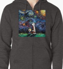Calvin and hobbes Starry Night van Gogh Zipped Hoodie