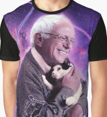 Bernie Sanders Halftone Cat in Space Graphic T-Shirt