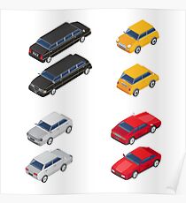 Isometric Transportation. Limousine Car. Sport Car. City Car. Poster