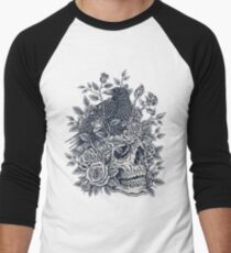 Monochrome Floral Skull Men's Baseball ¾ T-Shirt